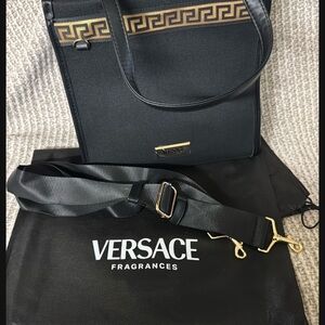 Versace fragrance handbag limited edition canvas tote bag black+ crossbody